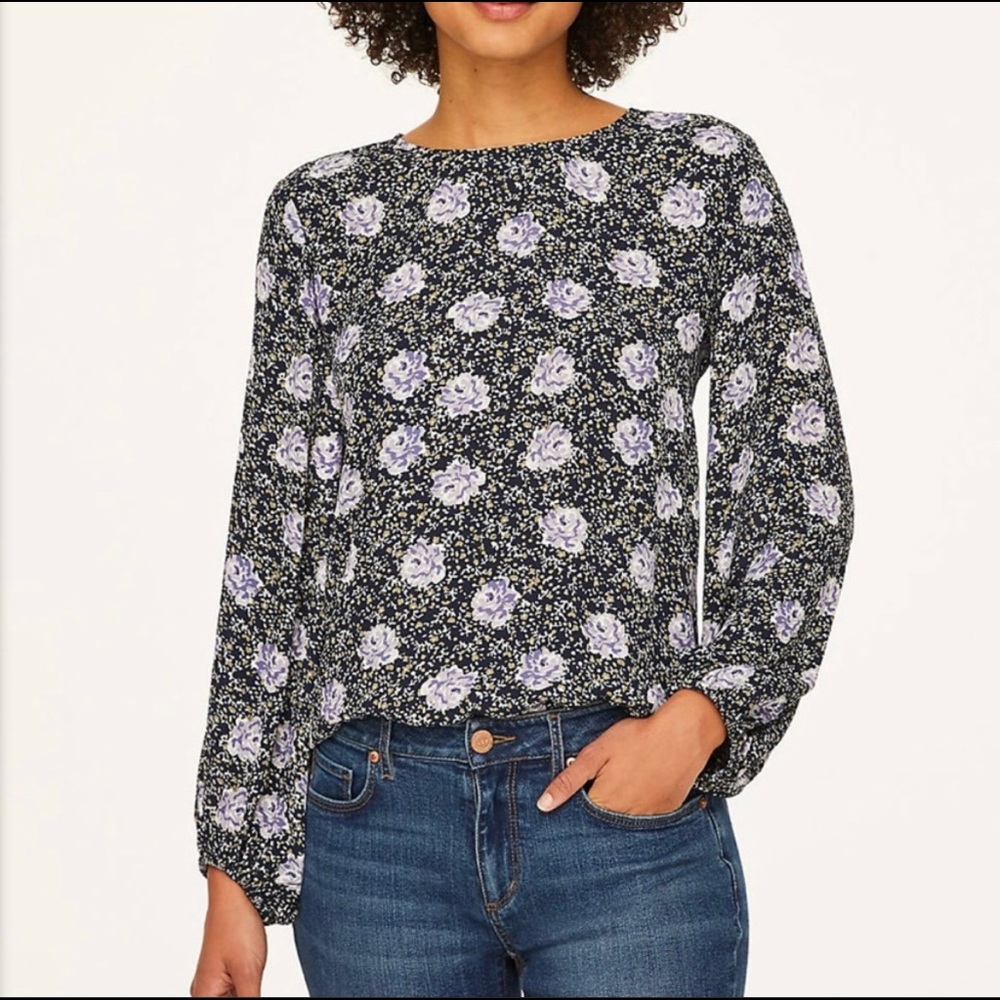 Loft Leafed Balloon Sleeve Blouse